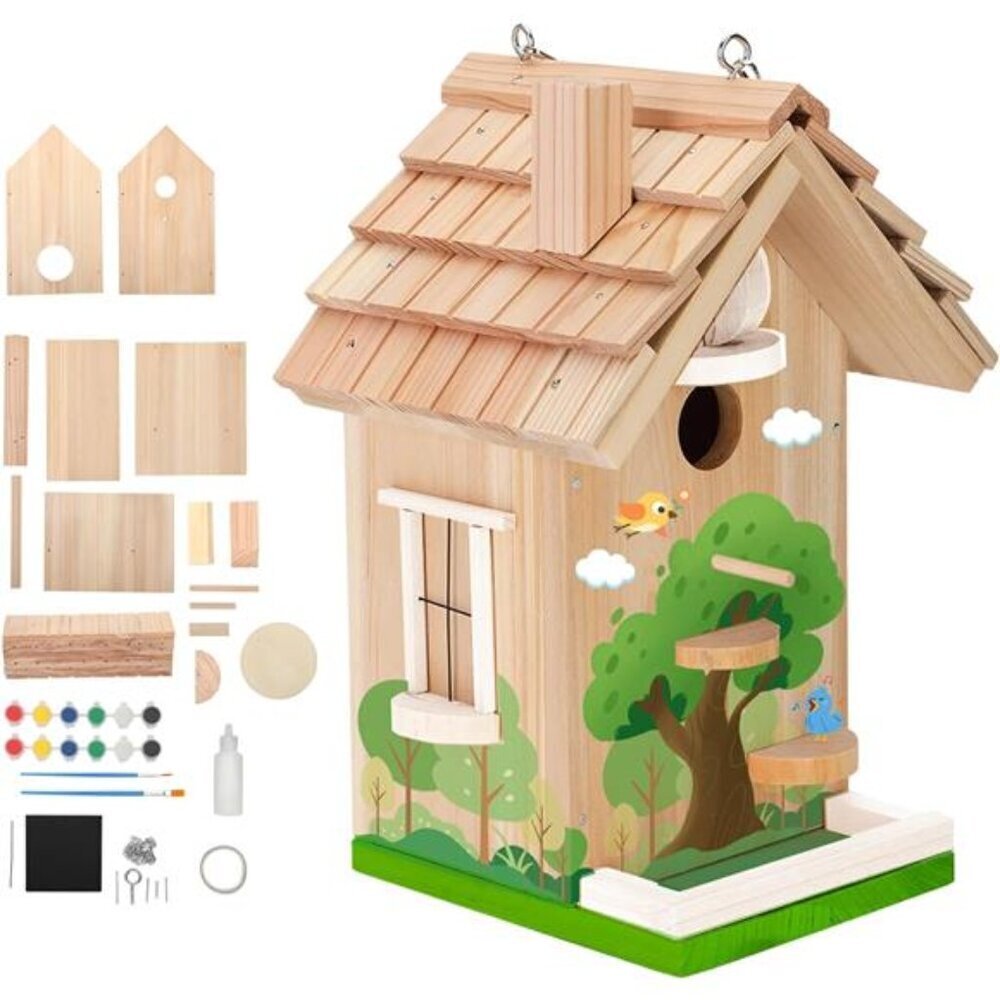 DIY Bird House Kit – Build Your Own Bird House, Natural Cedar Wood Craft Kit